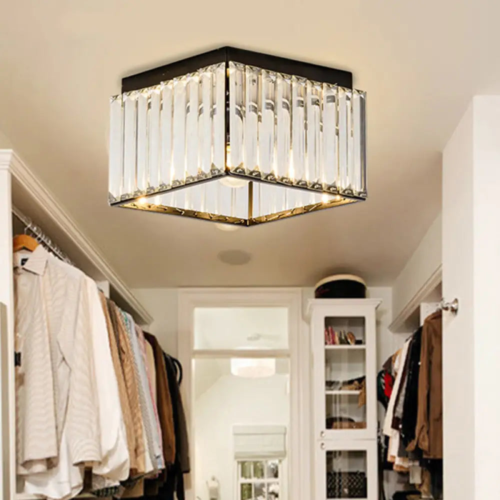 ديكوربايتس™ مصباح سقف كريستالي أسود مدمج - تصميم مستطيل عصري