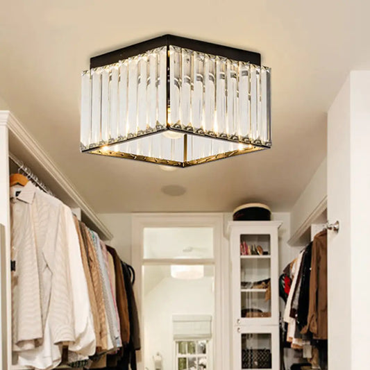 DecorBites™ Black Crystal Flush Mount Ceiling Light - Modern Rectangular Design