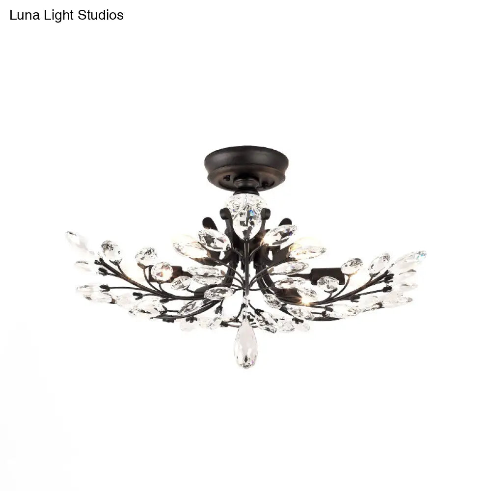 ديكوربايتس™ مصباح شبه مدمج على شكل ورقة كريستال سوداء - تركيبات سقف معدنية حديثة مع 6/8/10 مصابيح