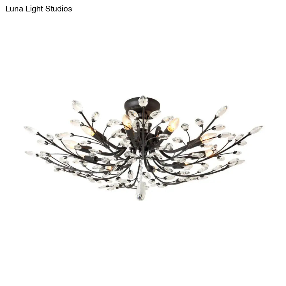 ديكوربايتس™ مصباح شبه مدمج على شكل ورقة كريستال سوداء - تركيبات سقف معدنية حديثة مع 6/8/10 مصابيح