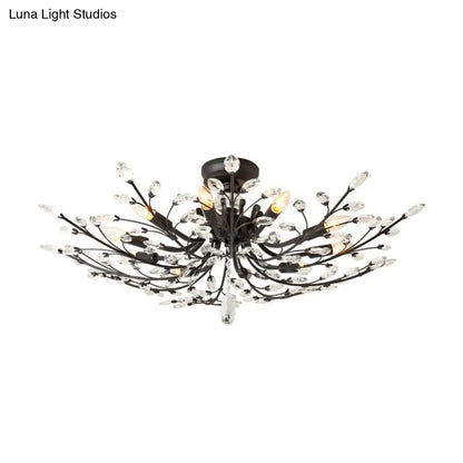 ديكوربايتس™ مصباح شبه مدمج على شكل ورقة كريستال سوداء - تركيبات سقف معدنية حديثة مع 6/8/10 مصابيح