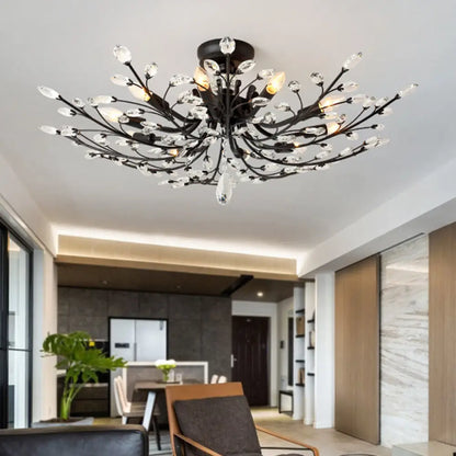 ديكوربايتس™ مصباح شبه مدمج على شكل ورقة كريستال سوداء - تركيبات سقف معدنية حديثة مع 6/8/10 مصابيح