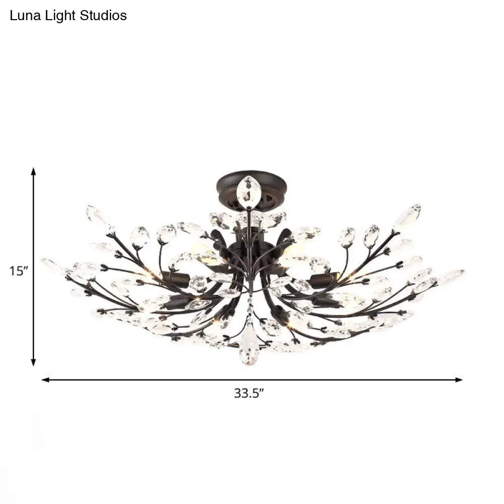 ديكوربايتس™ مصباح شبه مدمج على شكل ورقة كريستال سوداء - تركيبات سقف معدنية حديثة مع 6/8/10 مصابيح
