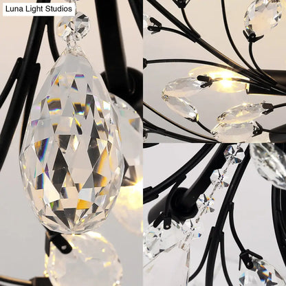 ديكوربايتس™ مصباح شبه مدمج على شكل ورقة كريستال سوداء - تركيبات سقف معدنية حديثة مع 6/8/10 مصابيح