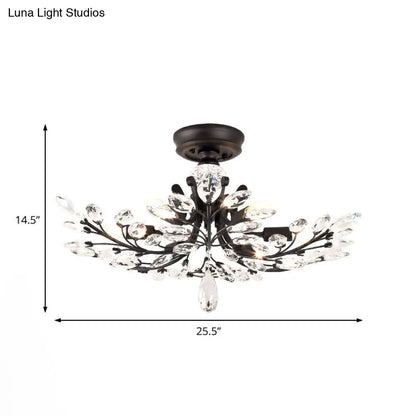 ديكوربايتس™ مصباح شبه مدمج على شكل ورقة كريستال سوداء - تركيبات سقف معدنية حديثة مع 6/8/10 مصابيح