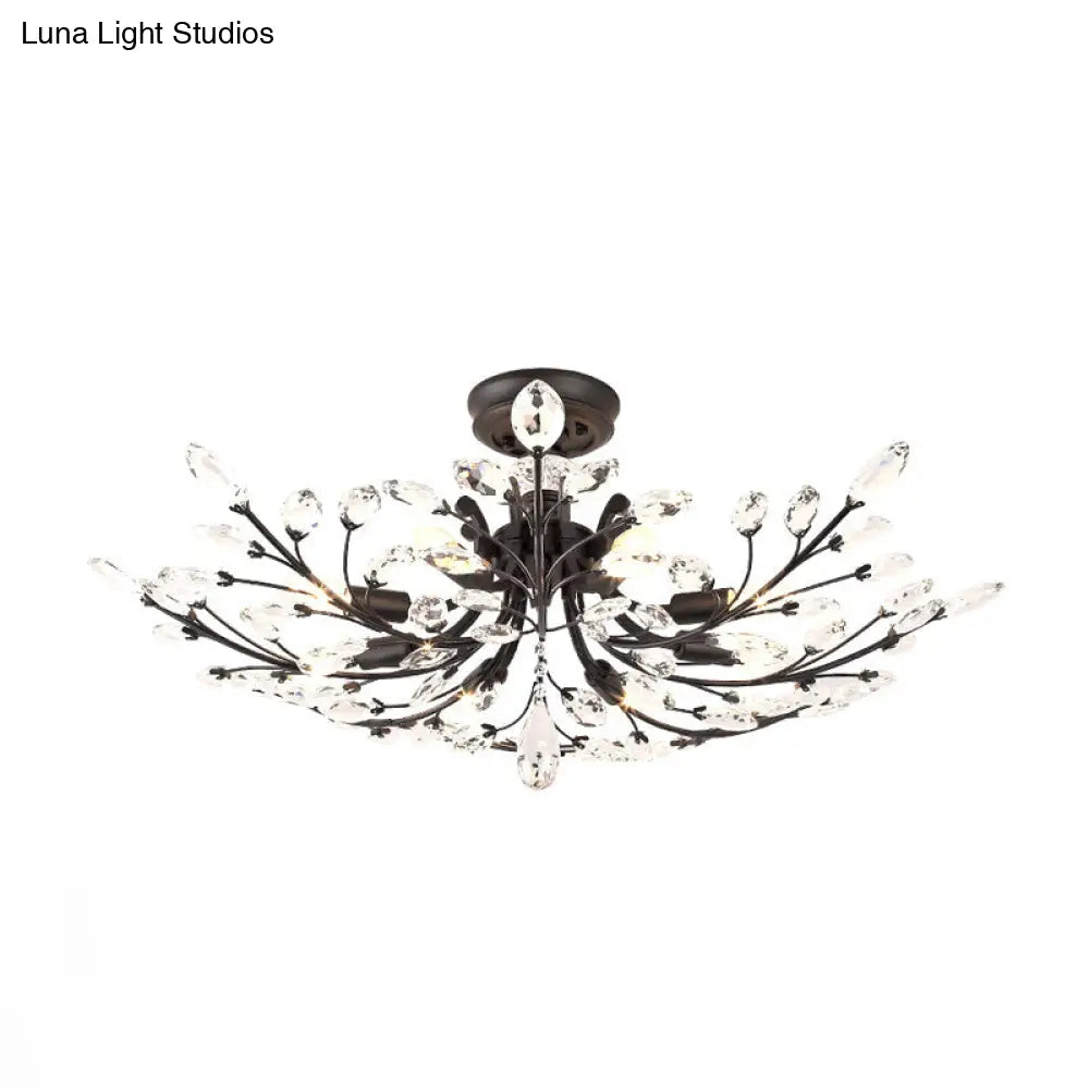 ديكوربايتس™ مصباح شبه مدمج على شكل ورقة كريستال سوداء - تركيبات سقف معدنية حديثة مع 6/8/10 مصابيح