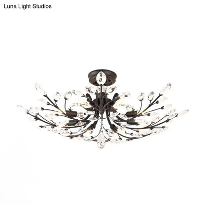 ديكوربايتس™ مصباح شبه مدمج على شكل ورقة كريستال سوداء - تركيبات سقف معدنية حديثة مع 6/8/10 مصابيح