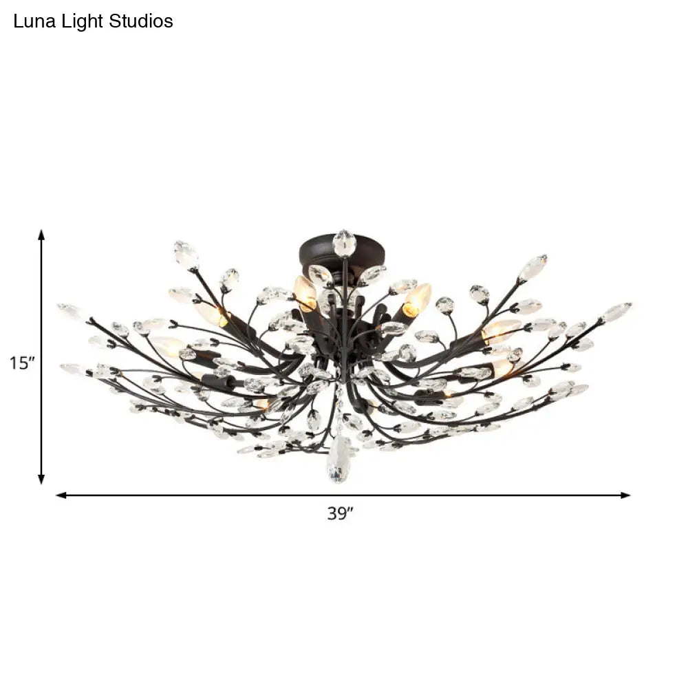 ديكوربايتس™ مصباح شبه مدمج على شكل ورقة كريستال سوداء - تركيبات سقف معدنية حديثة مع 6/8/10 مصابيح