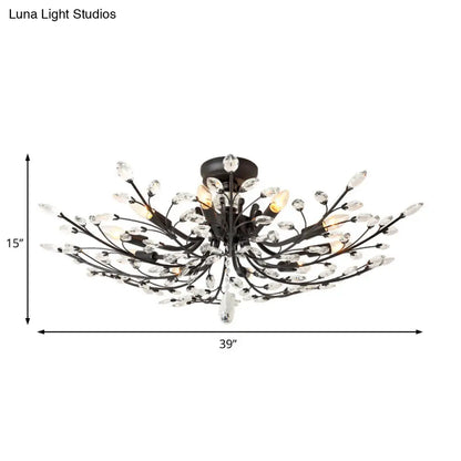 ديكوربايتس™ مصباح شبه مدمج على شكل ورقة كريستال سوداء - تركيبات سقف معدنية حديثة مع 6/8/10 مصابيح