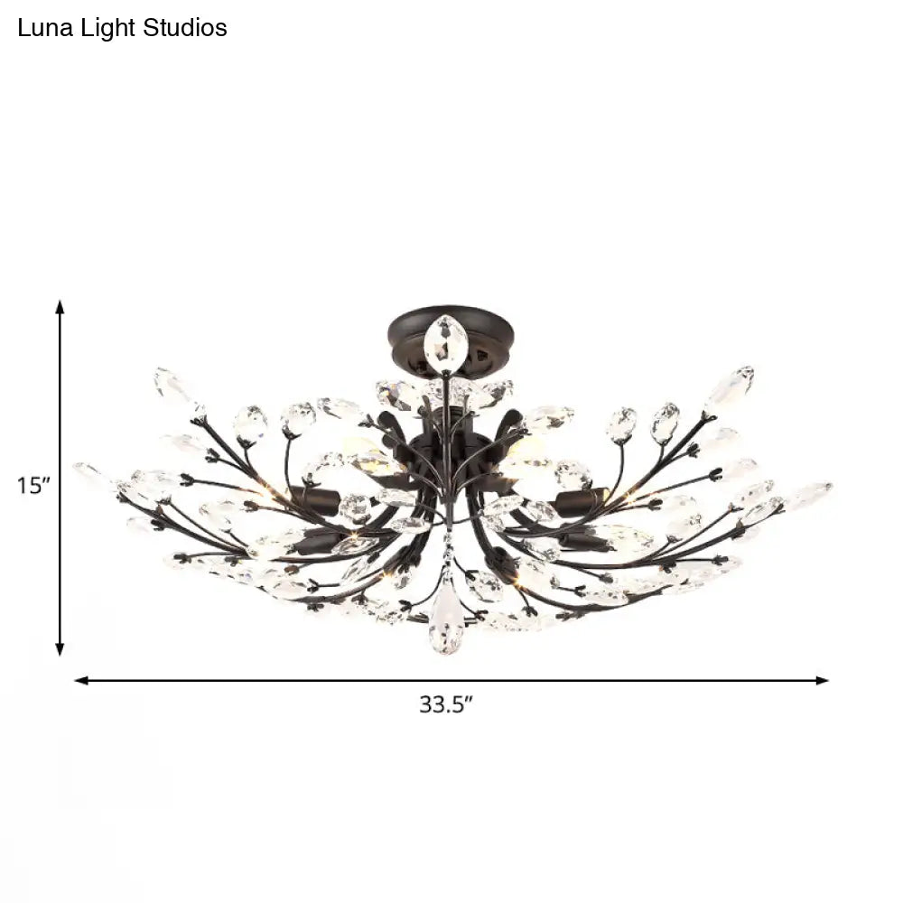 ديكوربايتس™ مصباح شبه مدمج على شكل ورقة كريستال سوداء - تركيبات سقف معدنية حديثة مع 6/8/10 مصابيح