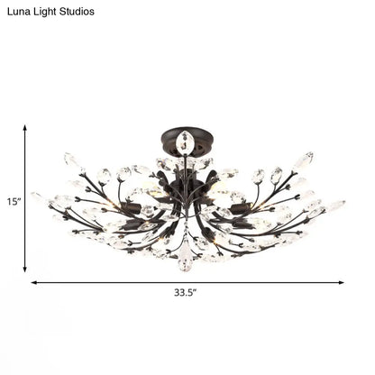 ديكوربايتس™ مصباح شبه مدمج على شكل ورقة كريستال سوداء - تركيبات سقف معدنية حديثة مع 6/8/10 مصابيح