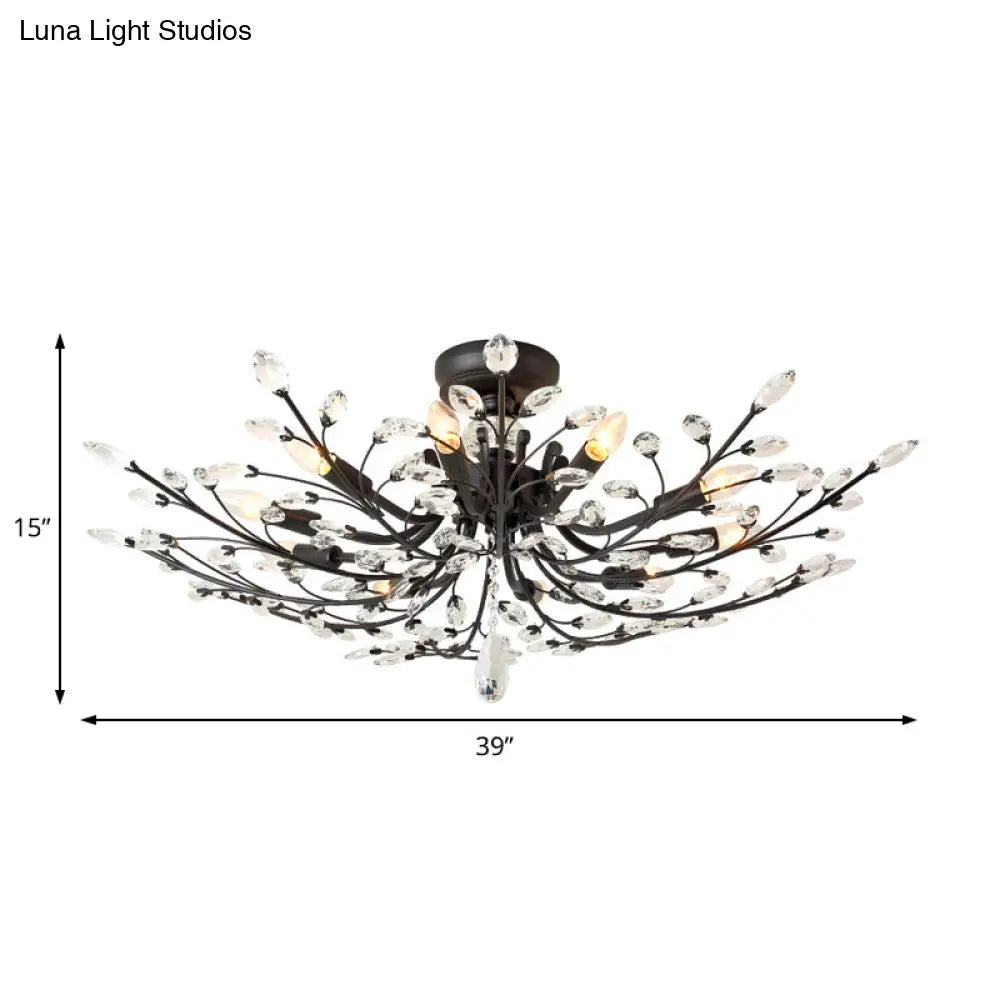 ديكوربايتس™ مصباح شبه مدمج على شكل ورقة كريستال سوداء - تركيبات سقف معدنية حديثة مع 6/8/10 مصابيح