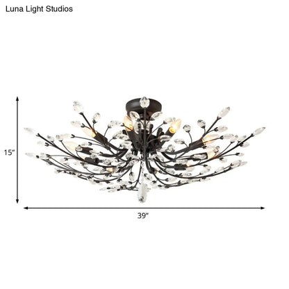 ديكوربايتس™ مصباح شبه مدمج على شكل ورقة كريستال سوداء - تركيبات سقف معدنية حديثة مع 6/8/10 مصابيح