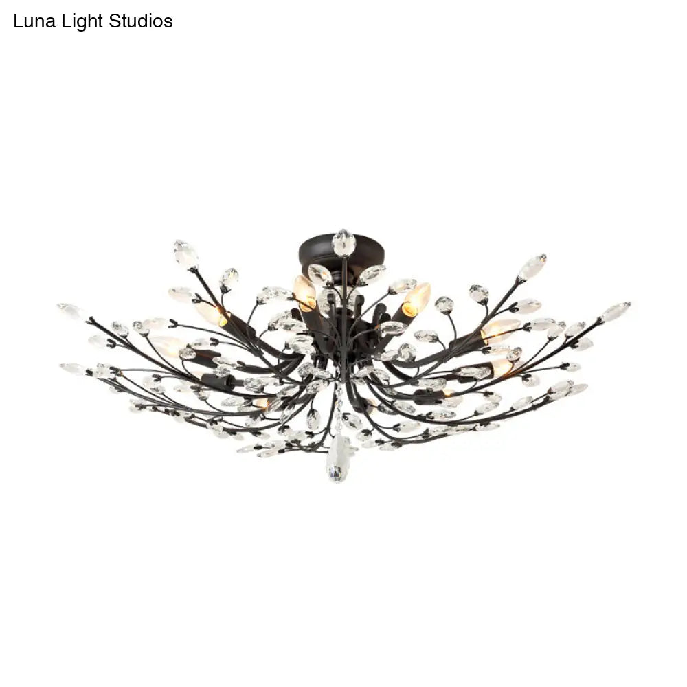 ديكوربايتس™ مصباح شبه مدمج على شكل ورقة كريستال سوداء - تركيبات سقف معدنية حديثة مع 6/8/10 مصابيح
