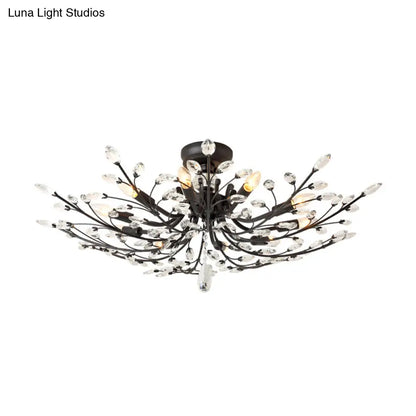 ديكوربايتس™ مصباح شبه مدمج على شكل ورقة كريستال سوداء - تركيبات سقف معدنية حديثة مع 6/8/10 مصابيح