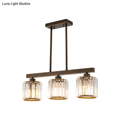 DecorBites™ Black Cylindrical Island Chandelier: Clear Crystal, Traditional Style, 3 Bulbs, for Dining Room