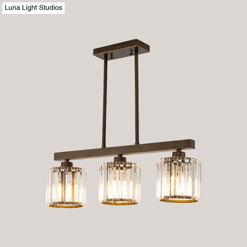 DecorBites™ Black Cylindrical Island Chandelier: Clear Crystal, Traditional Style, 3 Bulbs, for Dining Room