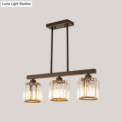 DecorBites™ Black Cylindrical Island Chandelier: Clear Crystal, Traditional Style, 3 Bulbs, for Dining Room