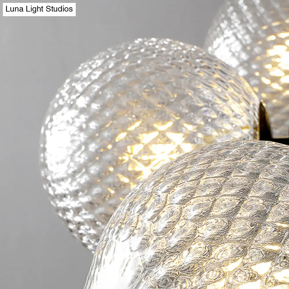 Black Designer Ball Pendant Chandelier with Clear Lattice Glass - Restaurant Hanging Light