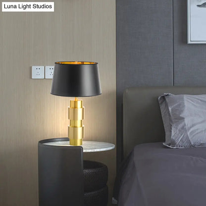 Black Desk Lamp with Fabric Drum Shade and Metal Base - Ideal Reading Light for Bedroom