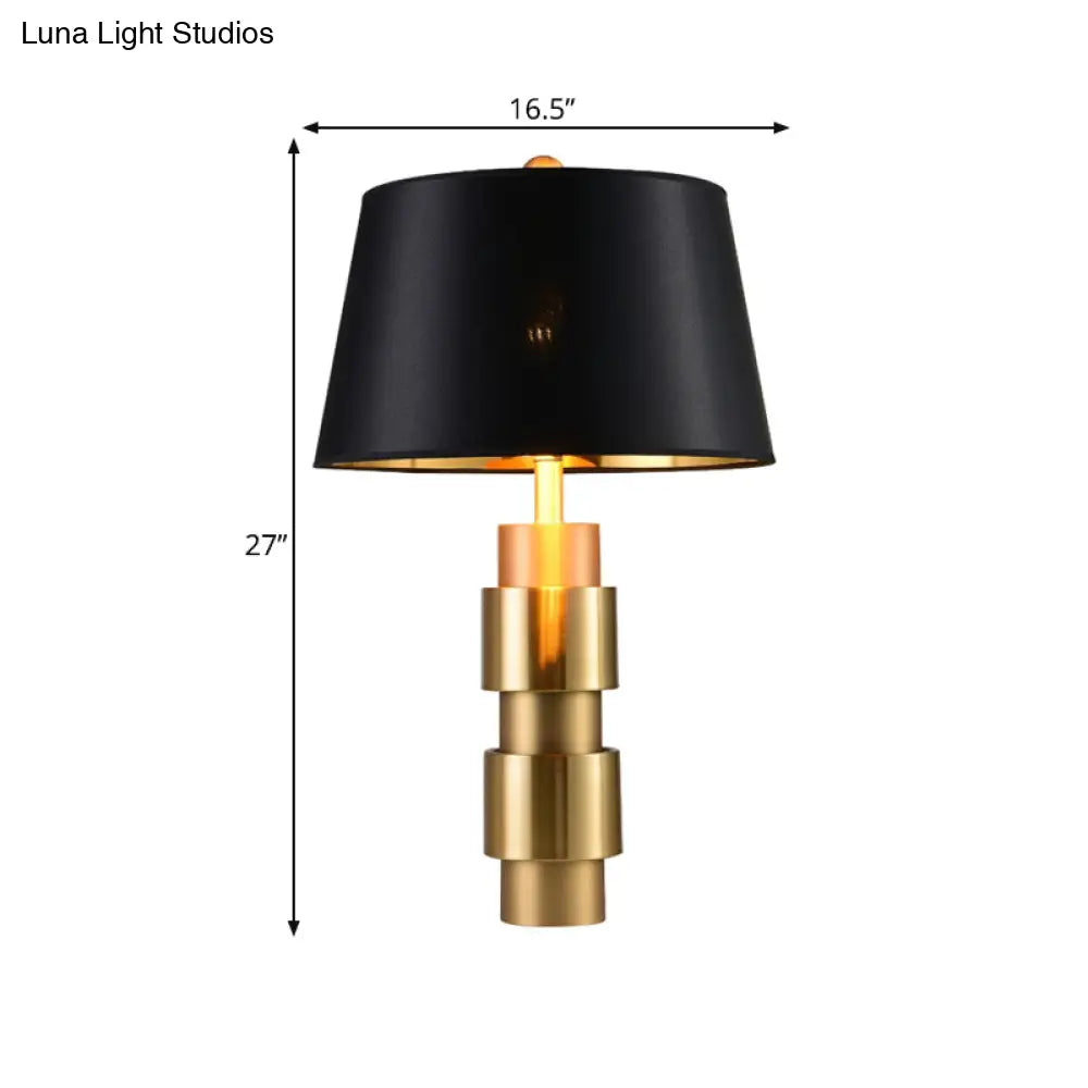 Black Desk Lamp with Fabric Drum Shade and Metal Base - Ideal Reading Light for Bedroom