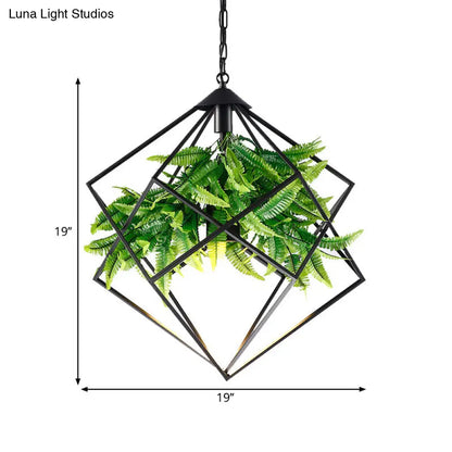 Black Diamond Cage Iron Drop Pendant Hanging Light - Farmhouse Tearoom Plant, 1 Head - 16.5"/19"/21.5" W