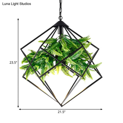 Black Diamond Cage Iron Drop Pendant Hanging Light - Farmhouse Tearoom Plant, 1 Head - 16.5"/19"/21.5" W