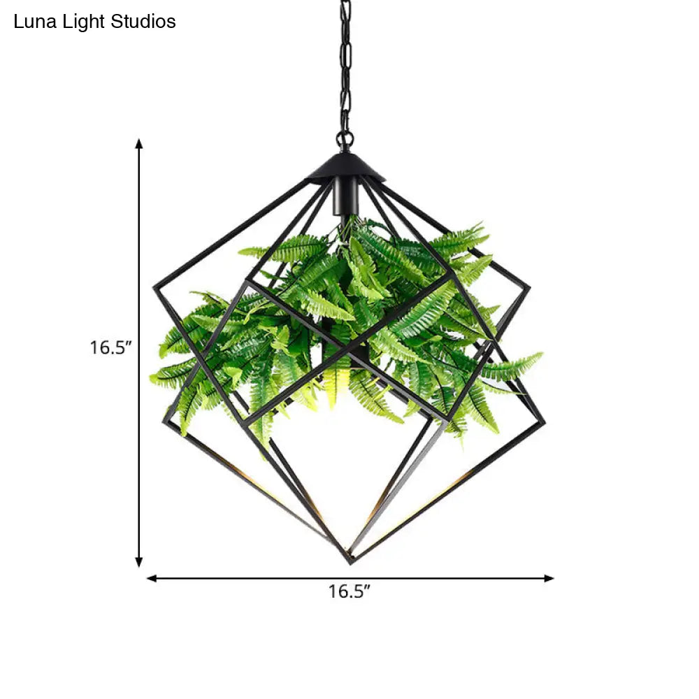 Black Diamond Cage Iron Drop Pendant Hanging Light - Farmhouse Tearoom Plant, 1 Head - 16.5"/19"/21.5" W