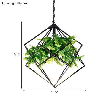 Black Diamond Cage Iron Drop Pendant Hanging Light - Farmhouse Tearoom Plant, 1 Head - 16.5"/19"/21.5" W