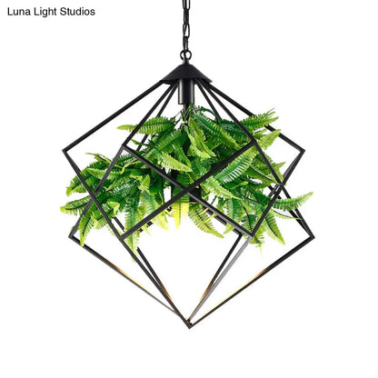 Black Diamond Cage Iron Drop Pendant Hanging Light - Farmhouse Tearoom Plant, 1 Head - 16.5"/19"/21.5" W