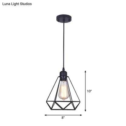 Black Diamond Cage Pendant Lamp - Retro Iron Bedroom Suspension Light