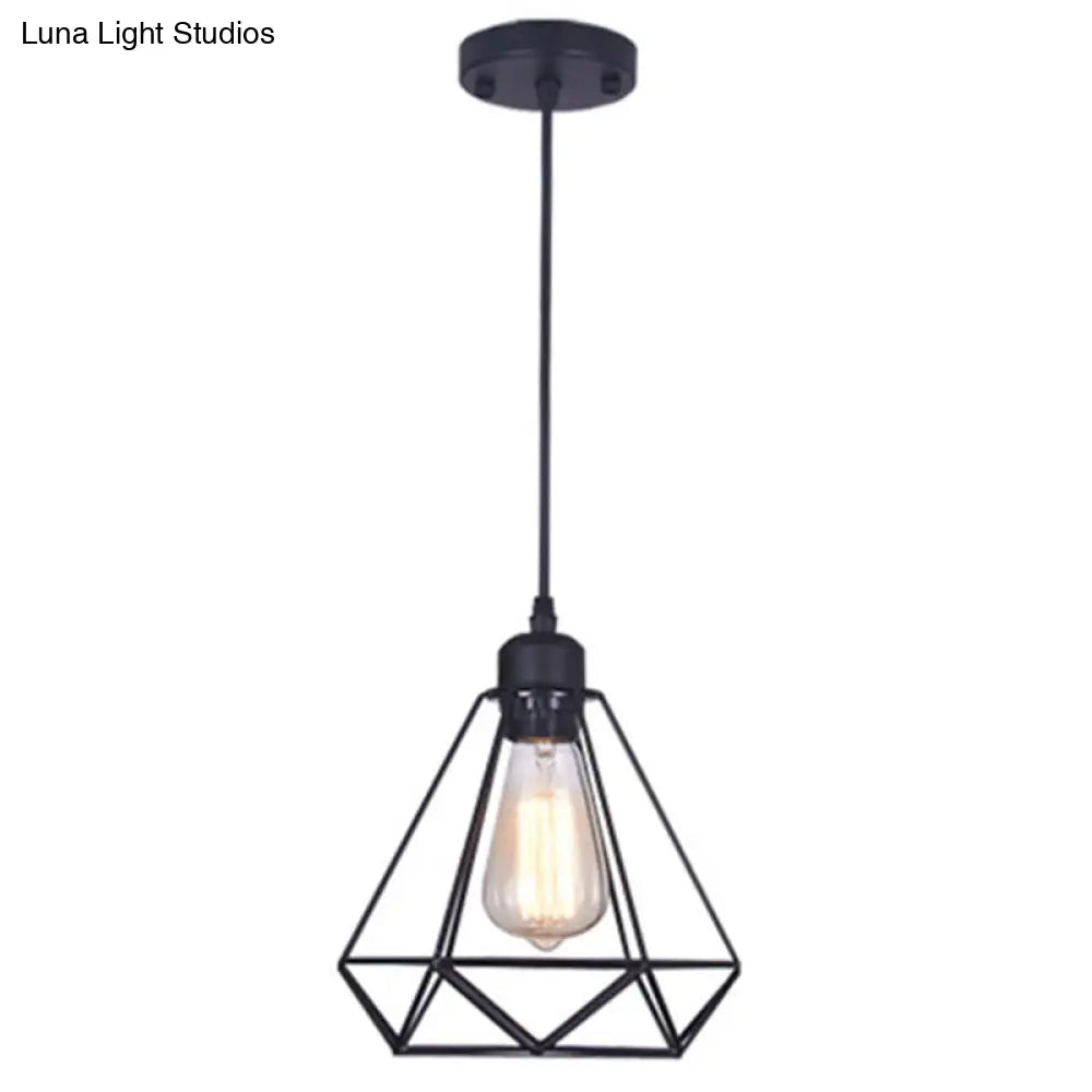 Black Diamond Iron Cluster Pendant: Industrial Retro Hanging Lamp for Restaurants (1-Light)