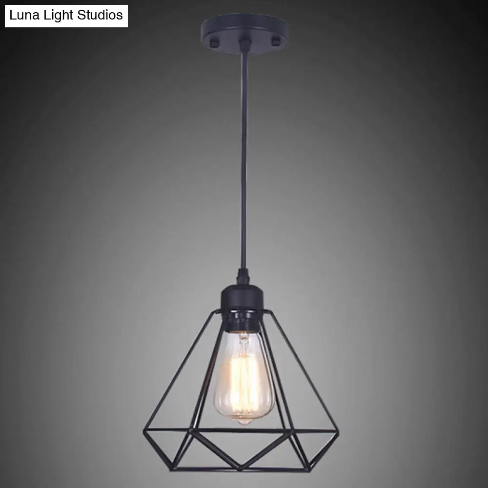 Black Diamond Iron Cluster Pendant: Industrial Retro Hanging Lamp for Restaurants (1-Light)