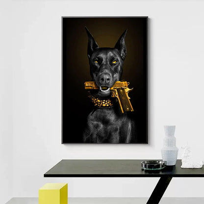 Black Doberman Dog Canvas Poster Art