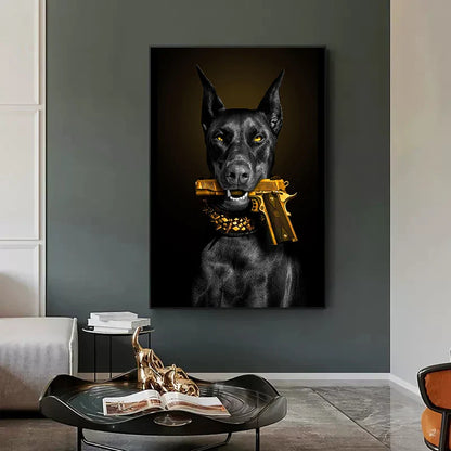 Black Doberman Dog Canvas Poster Art