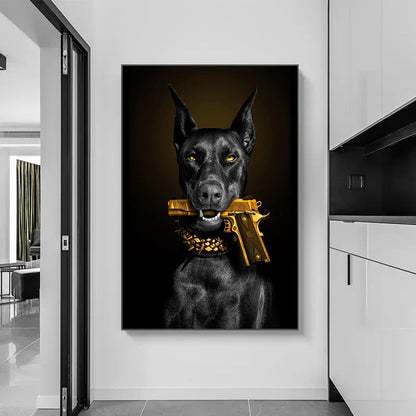Black Doberman Dog Canvas Poster Art