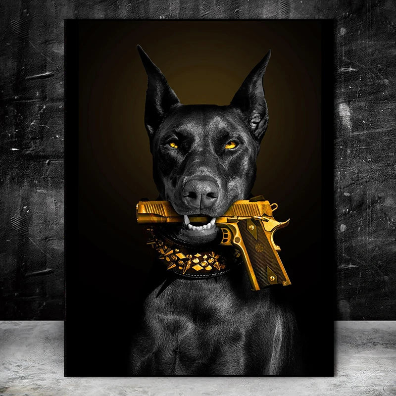 Black Doberman Dog Canvas Poster Art