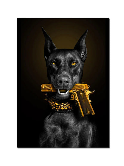 Black Doberman Dog Canvas Poster Art - A / 20x30cm No Frame