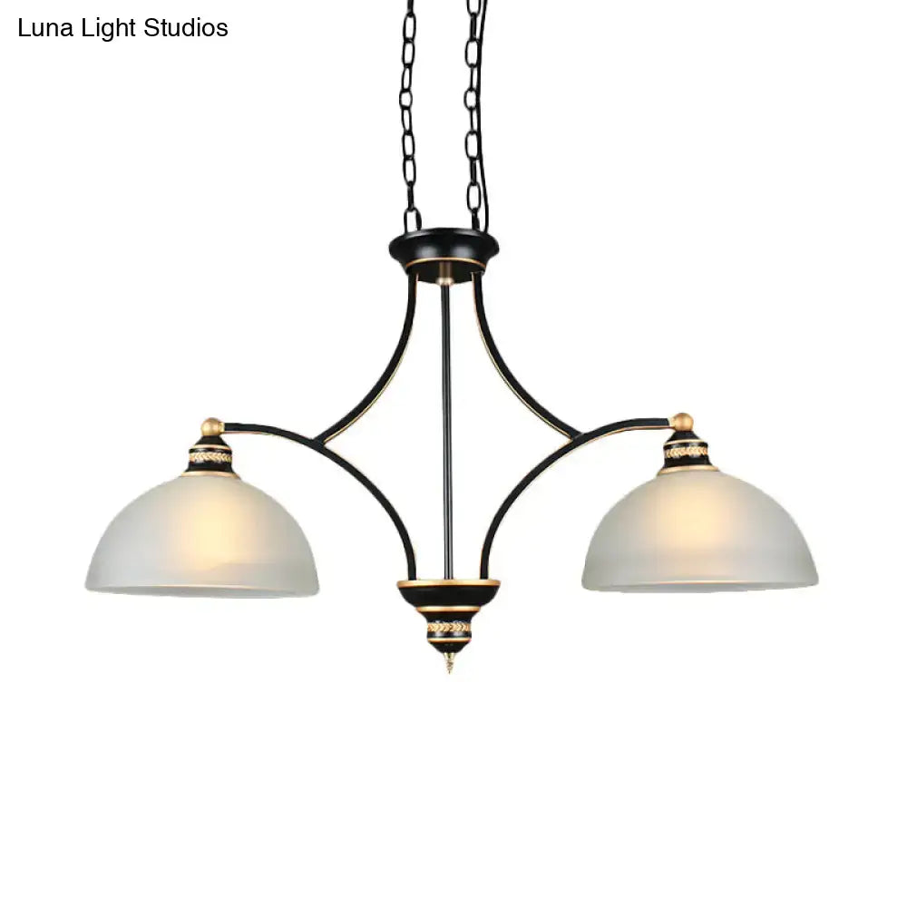 DecorBites™ traditional black dome two-light chandelier with white glass frosted shades for dining room or kitchen island