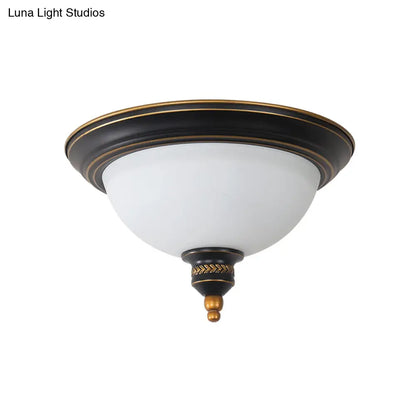 DecorBites™ DecorBites™ Black Dome Flush Mount Ceiling Light with Traditional Opal Glass and 3 Bulbs – Perfect for Living Room