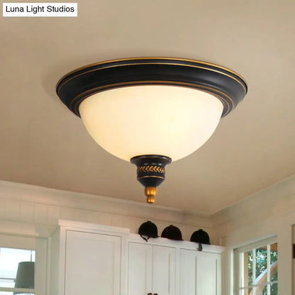 DecorBites™ DecorBites™ Black Dome Flush Mount Ceiling Light with Traditional Opal Glass and 3 Bulbs – Perfect for Living Room