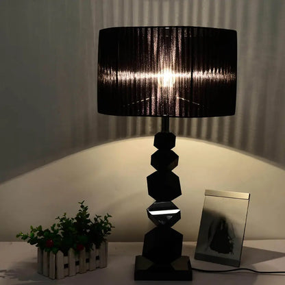 Black Drum Nightstand Lamp: Modern 12"/13" W Single Pleated Table Light with Rock Pedestal