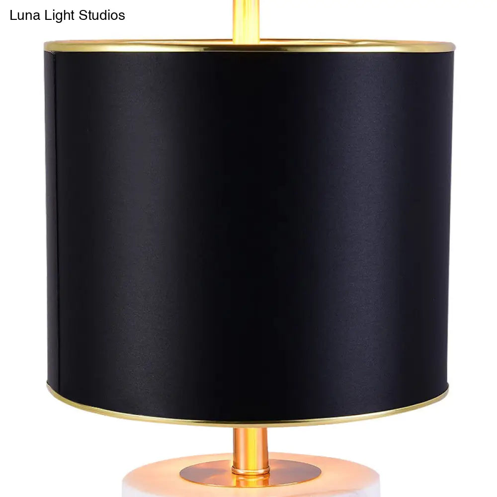 Black Drum Shaped Bedroom Reading Light - 1-Light Fabric Task Lighting, Traditional Style