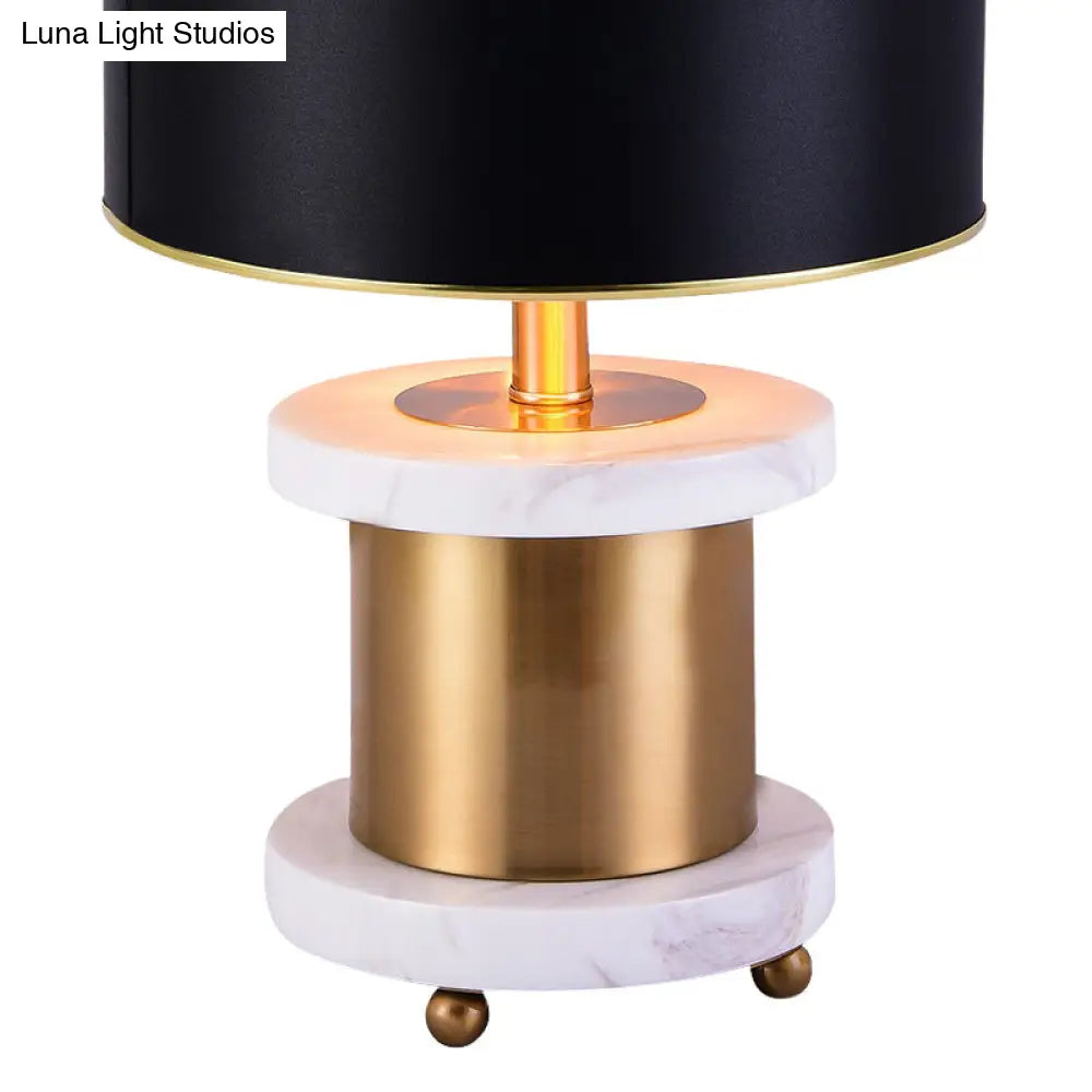 Black Drum Shaped Bedroom Reading Light - 1-Light Fabric Task Lighting, Traditional Style