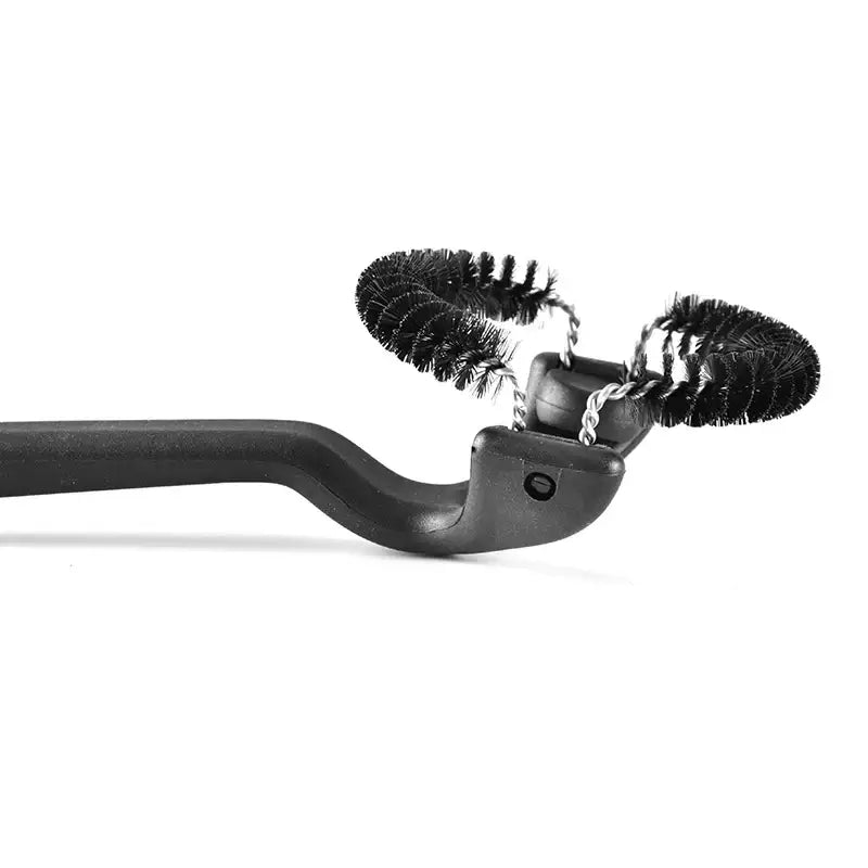 Black dual bristle cleaning brush with plastic handle and flexible coiled heads for decorbites espresso machine cleaning