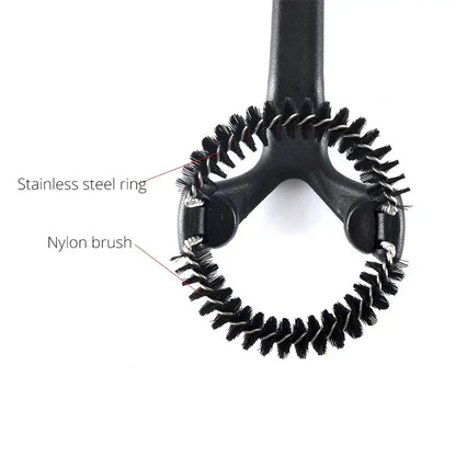 Black nylon cleaning brush with stainless steel ring for decorbites espresso machine cleaning and kitchen barista use