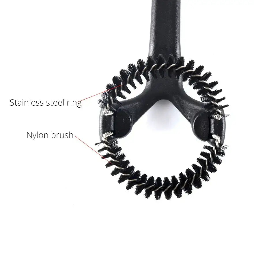 Black nylon cleaning brush with stainless steel ring for decorbites espresso machine cleaning and kitchen barista use
