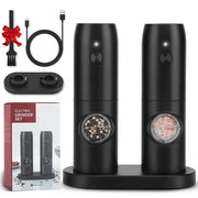 Black electric salt pepper grinder set with transparent windows usb rechargeable kitchen grinder set