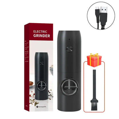 Black electric salt pepper grinder set with cylindrical matte finish and circular control dials usb rechargeable