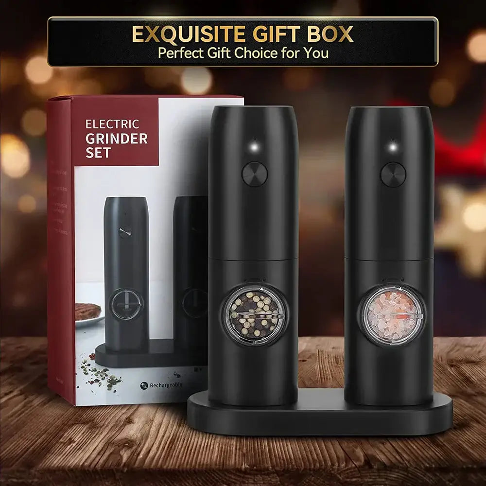 Black electric salt pepper grinder set with transparent windows usb rechargeable for kitchen use